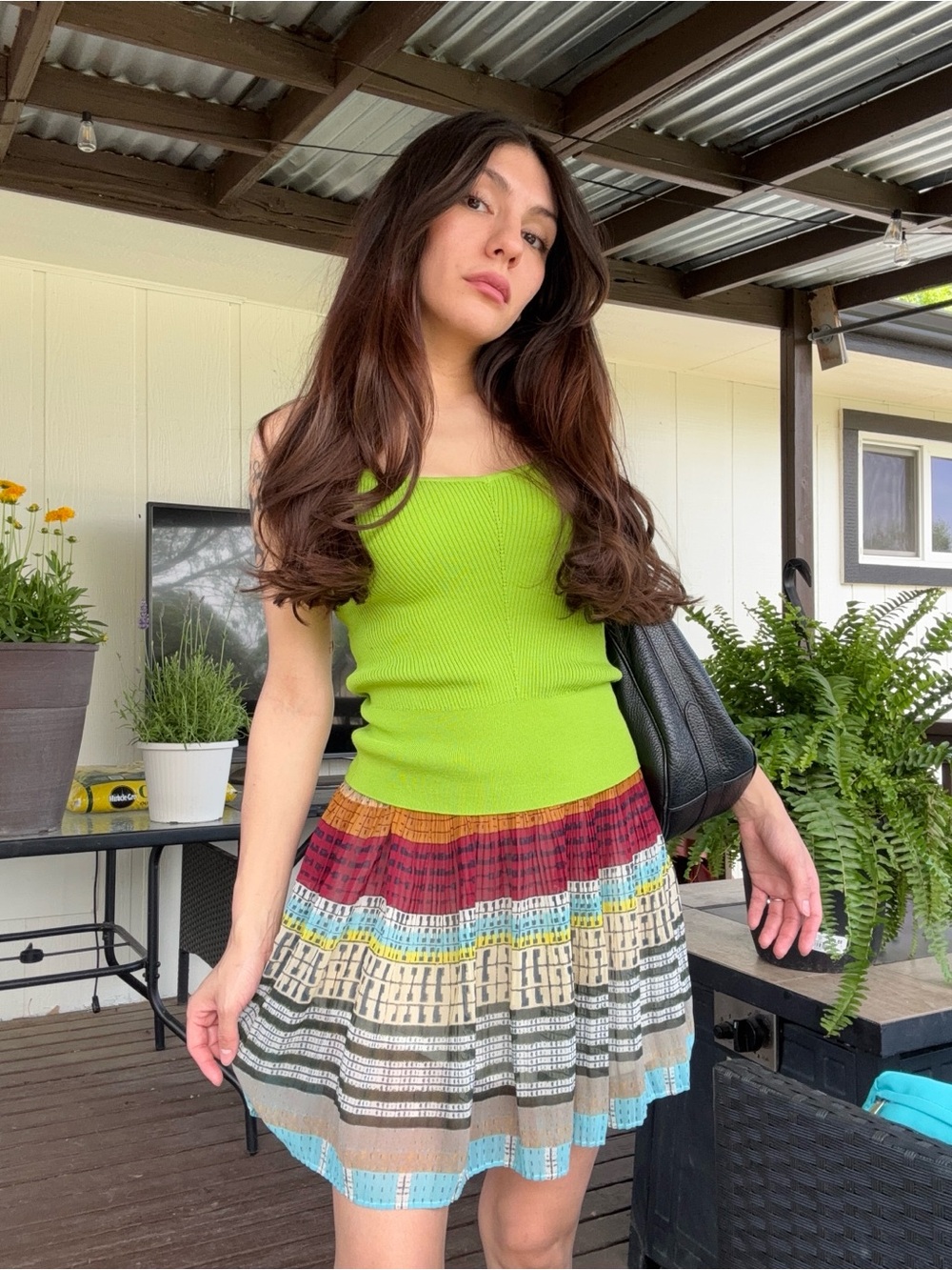 Broadway & Broome, Pleated Striped Multi Color Chiffon Mini Skirt